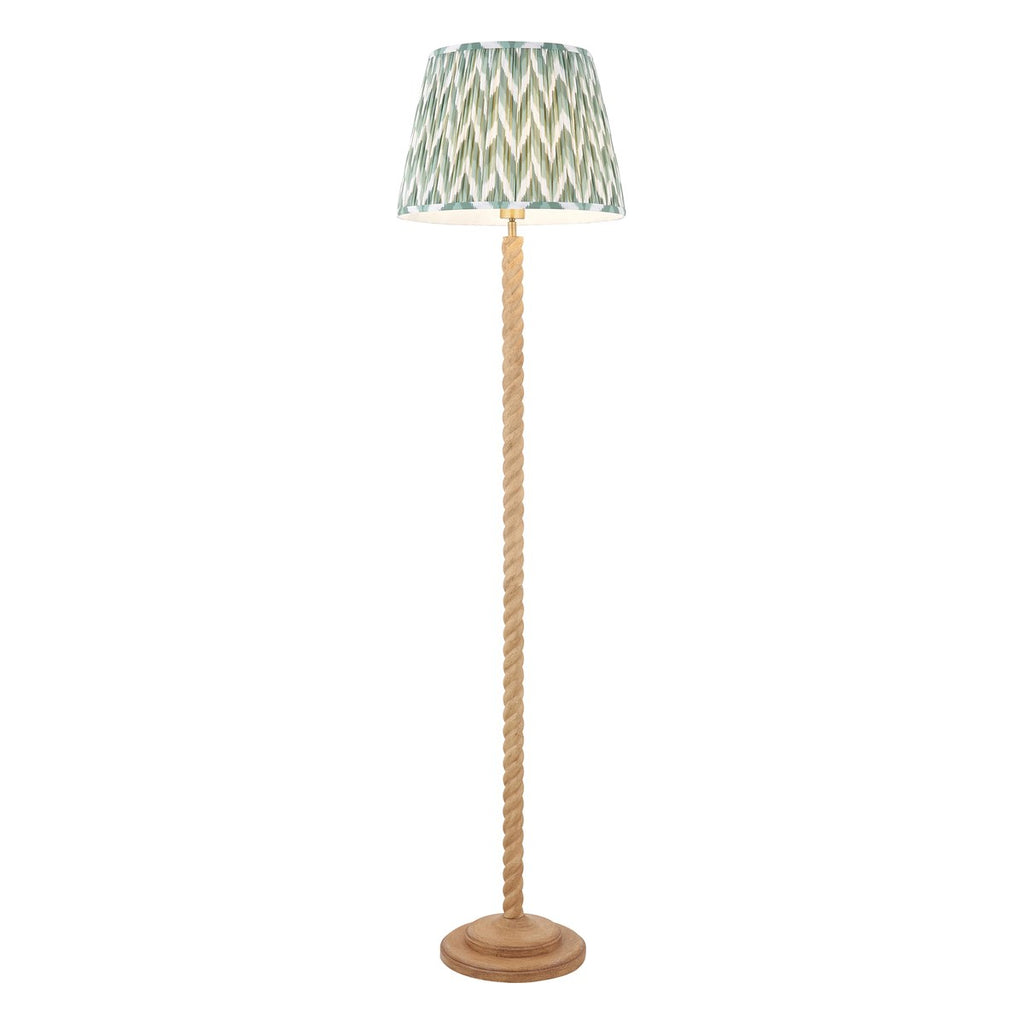 Endon Twist Floor Lamp in Oak Effect with ZigZag 40cm Cotswold Green Shade