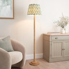Endon Twist Floor Lamp in Oak Effect with ZigZag 40cm Cotswold Green Shade