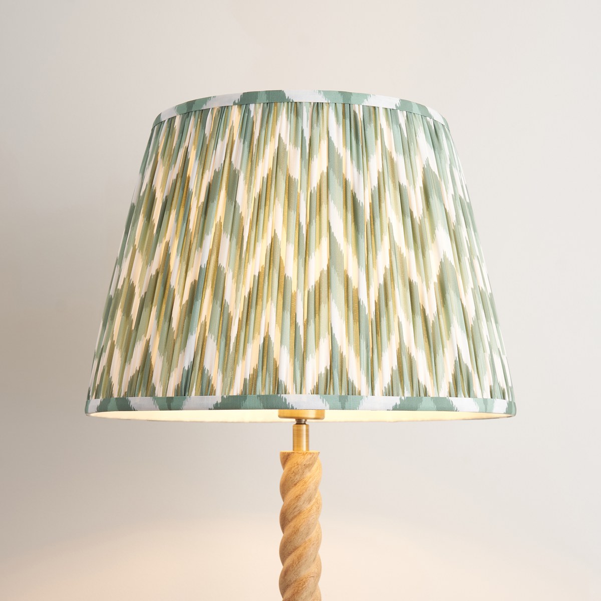 Endon Twist Floor Lamp in Oak Effect with ZigZag 40cm Cotswold Green Shade