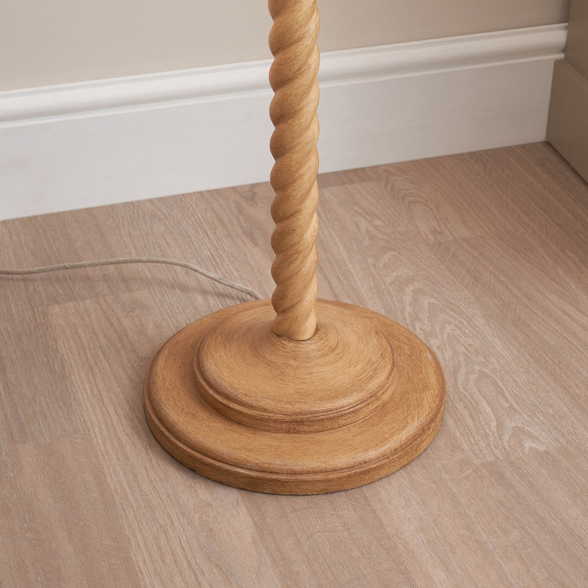 Endon Twist Floor Lamp in Oak Effect with ZigZag 40cm Cotswold Green Shade