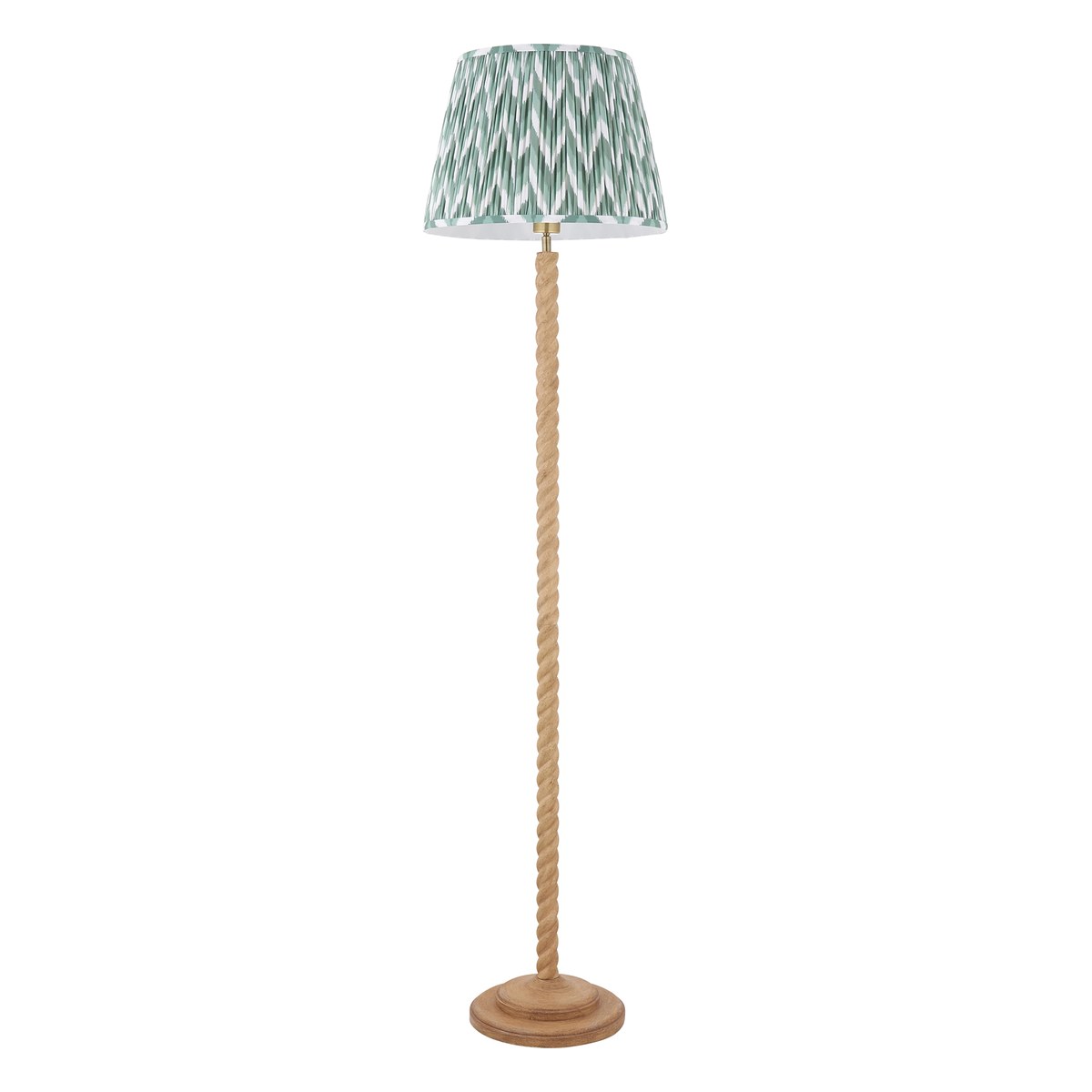 Endon Twist Floor Lamp in Oak Effect with ZigZag 40cm Cotswold Green Shade