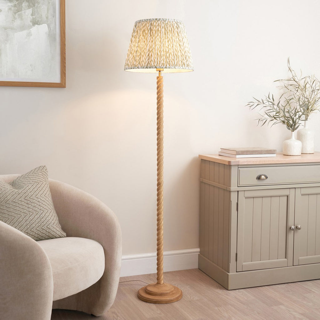 Endon Twist Floor Lamp in Oak Effect with Leaf 40cm Herb Garden Green Shade
