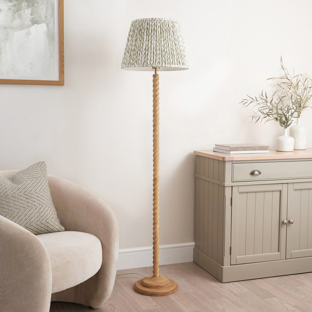 Endon Twist Floor Lamp in Oak Effect with Leaf 40cm Herb Garden Green Shade