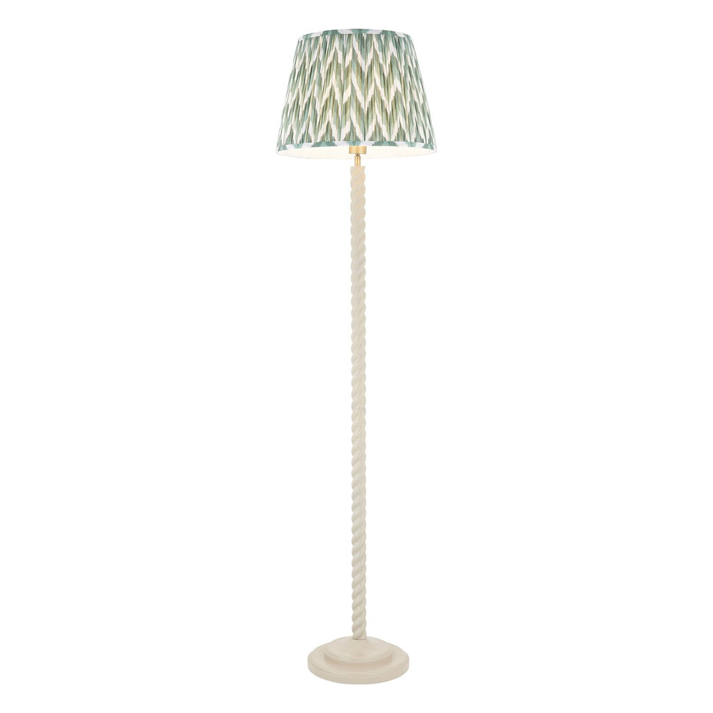 Endon Twist Floor Lamp in Satin Almond White with ZigZag 40cm Cotswold Green Shade