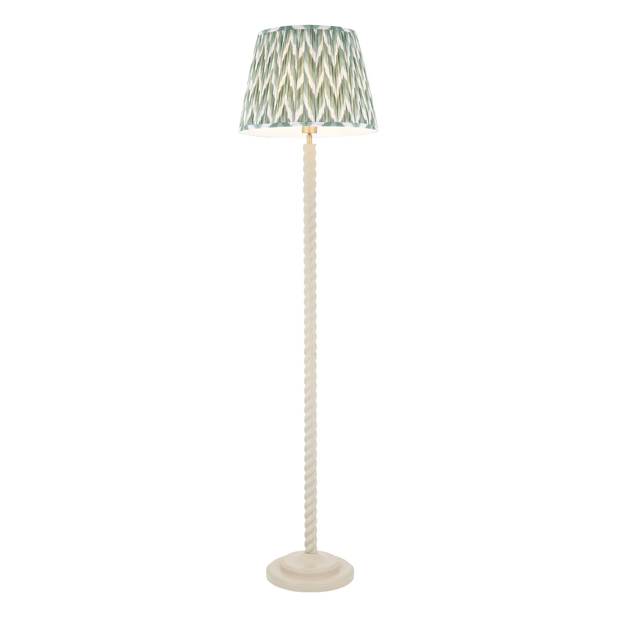 Endon Twist Floor Lamp in Satin Almond White with ZigZag 40cm Cotswold Green Shade