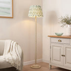 Endon Twist Floor Lamp in Satin Almond White with ZigZag 40cm Cotswold Green Shade