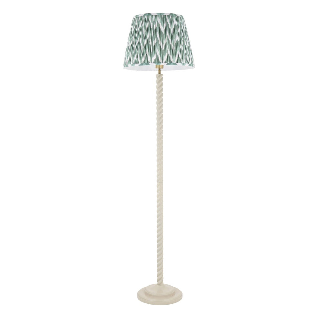 Endon Twist Floor Lamp in Satin Almond White with ZigZag 40cm Cotswold Green Shade