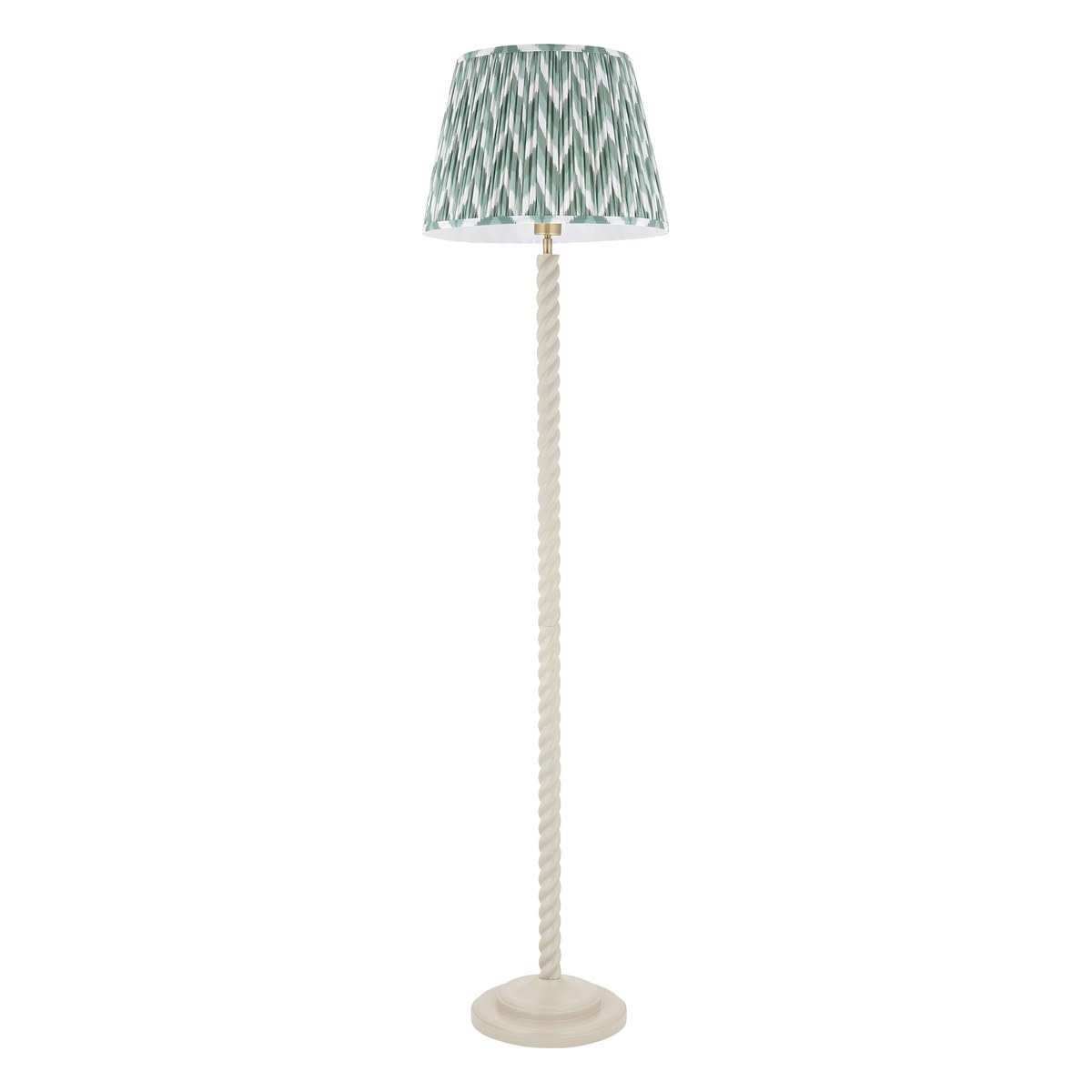 Endon Twist Floor Lamp in Satin Almond White with ZigZag 40cm Cotswold Green Shade