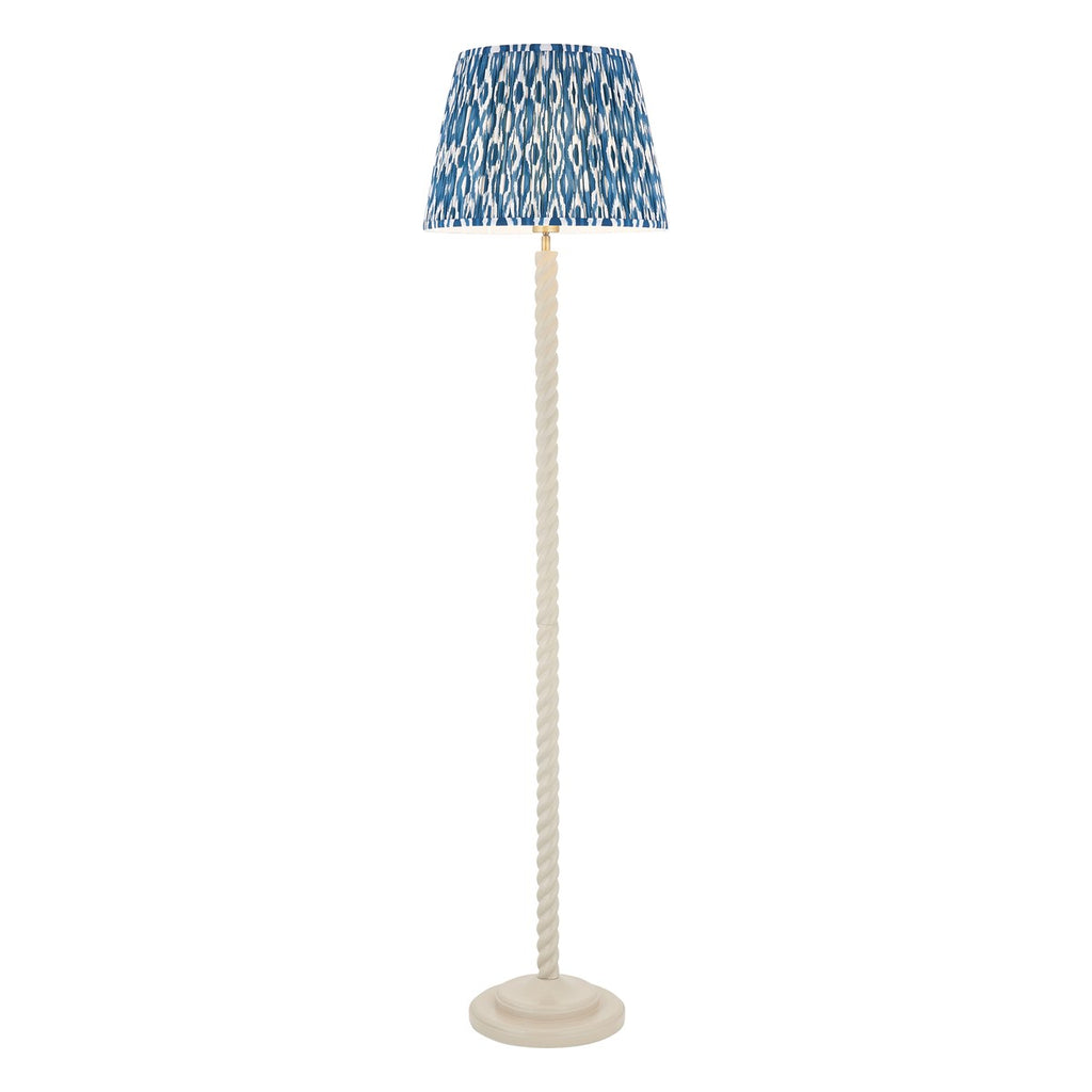 Endon Twist Floor Lamp in Satin Almond White with Ikat 40cm Marlin Blue Shade