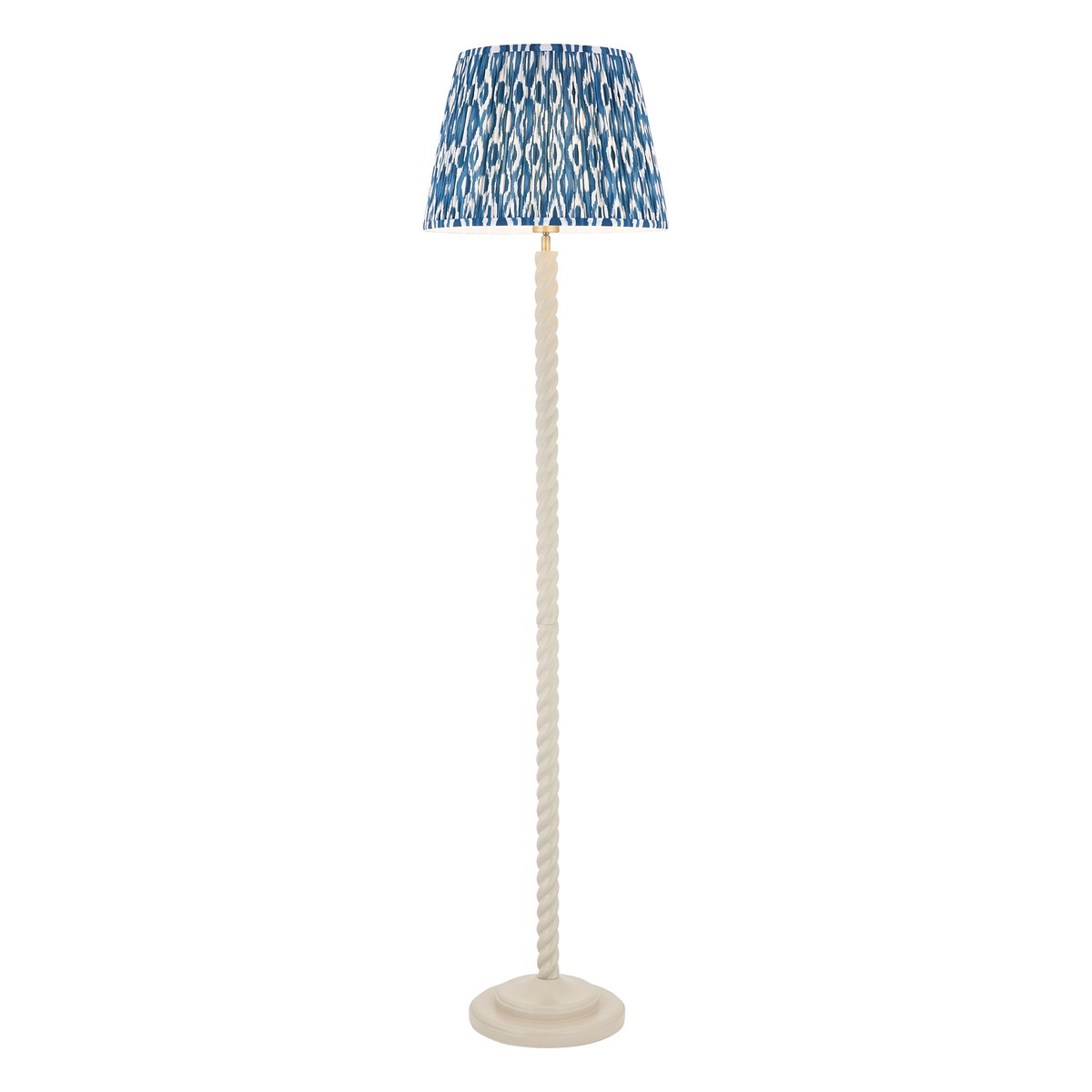 Endon Twist Floor Lamp in Satin Almond White with Ikat 40cm Marlin Blue Shade