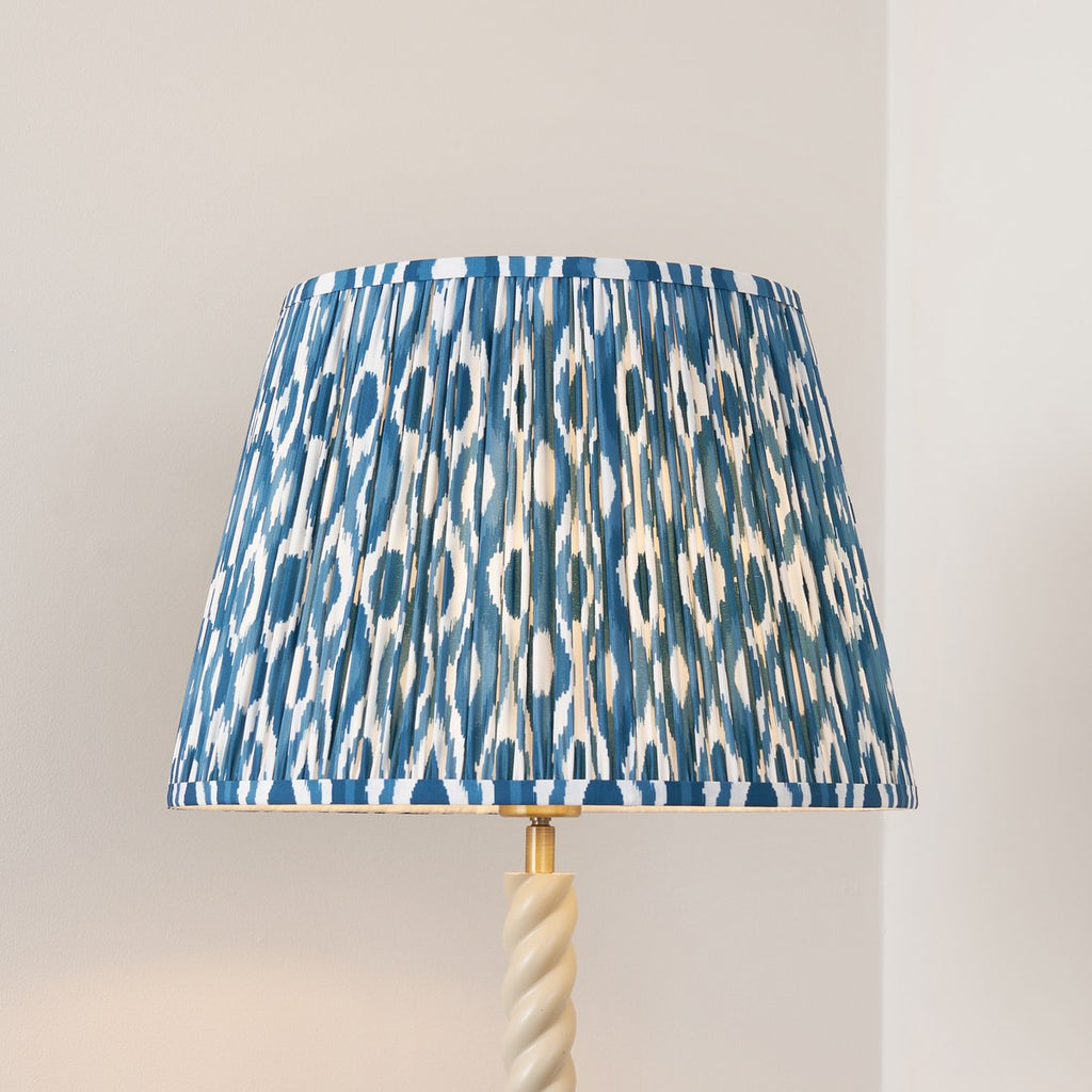 Endon Twist Floor Lamp in Satin Almond White with Ikat 40cm Marlin Blue Shade
