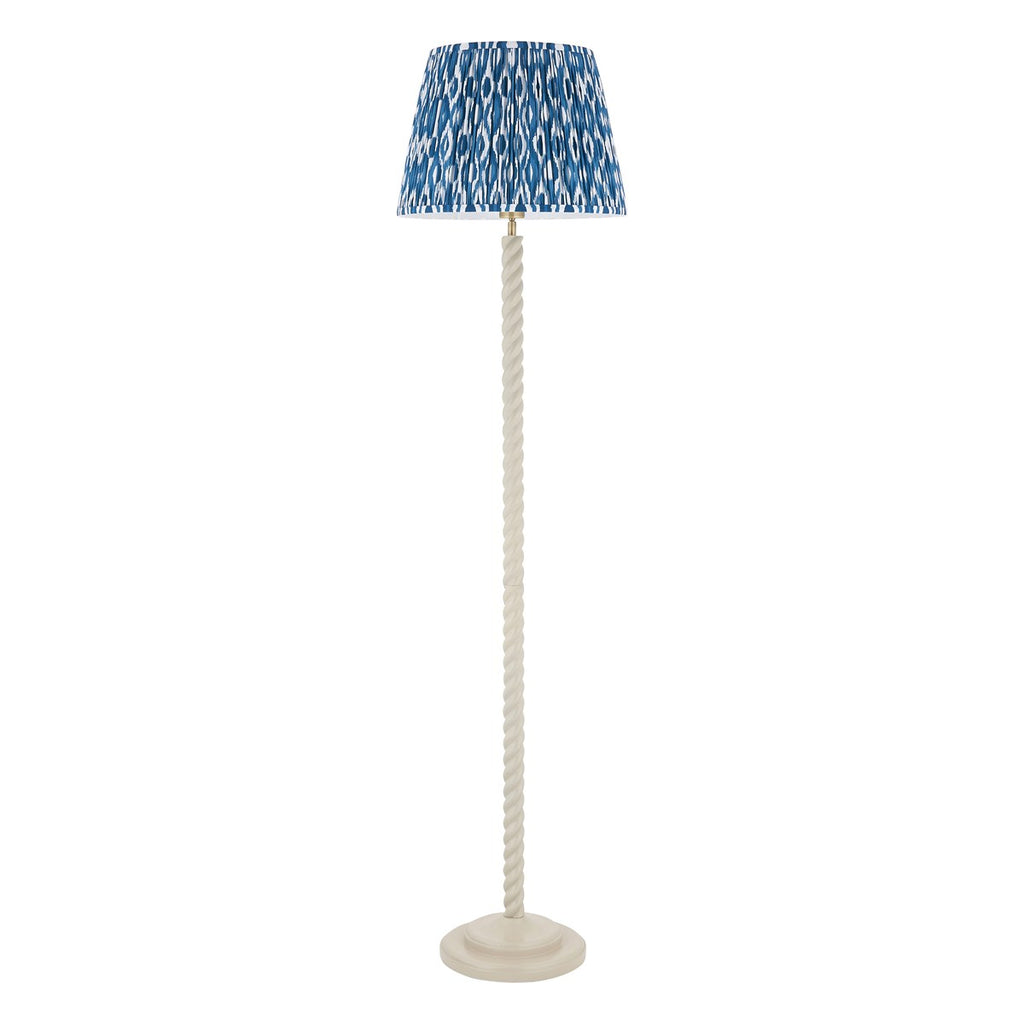 Endon Twist Floor Lamp in Satin Almond White with Ikat 40cm Marlin Blue Shade