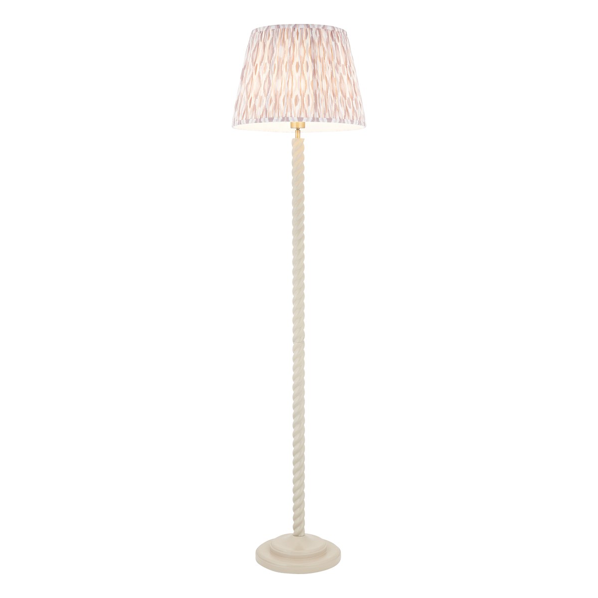 Endon Twist Floor Lamp in Satin Almond White with Ikat 40cm Neutral Shade