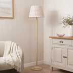 Endon Twist Floor Lamp in Satin Almond White with Ikat 40cm Neutral Shade