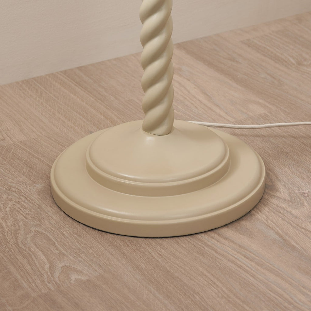 Endon Twist Floor Lamp in Satin Almond White with Ikat 40cm Neutral Shade