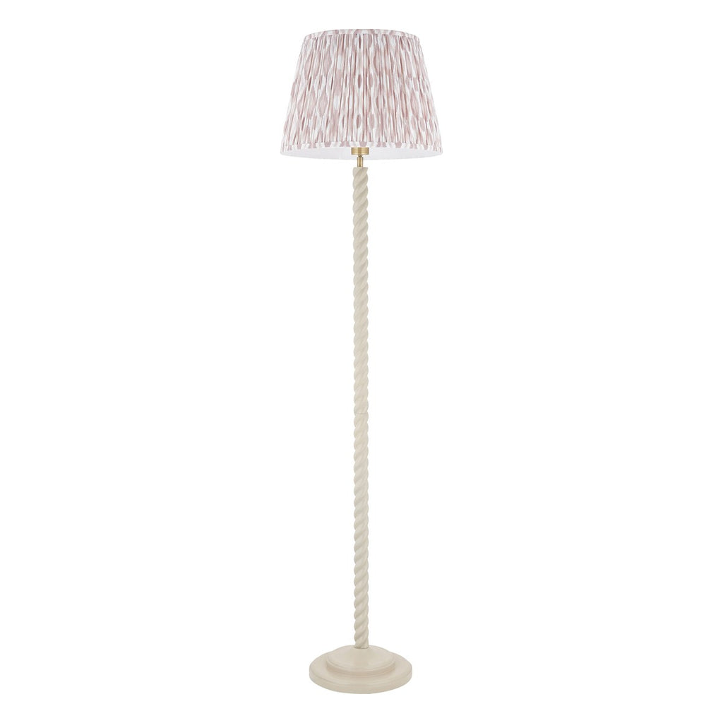 Endon Twist Floor Lamp in Satin Almond White with Ikat 40cm Neutral Shade