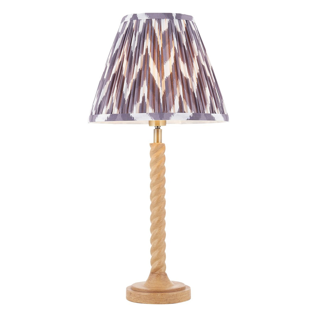 Endon Twist Table Lamp in Oak Effect with ZigZag 25cm Pearl Grey Shade