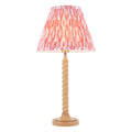Endon Twist Table Lamp in Oak Effect with Ikat 25cm Coral Pink Shade