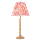 Endon Twist Table Lamp in Oak Effect with Ikat 25cm Coral Pink Shade