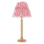 Endon Twist Table Lamp in Oak Effect with Ikat 25cm Coral Pink Shade