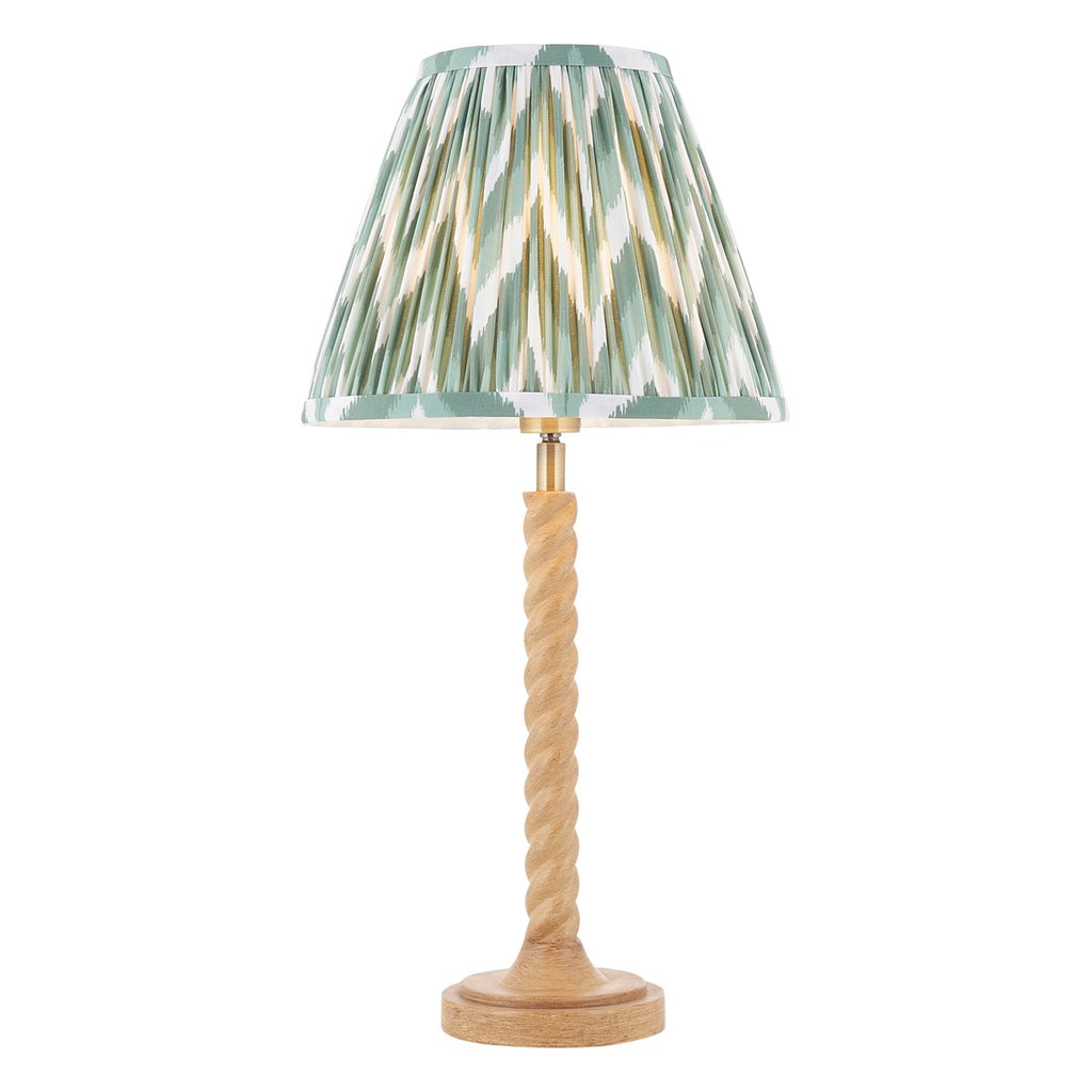 Endon Twist Table Lamp in Oak Effect with ZigZag 25cm Cotswold Green Shade