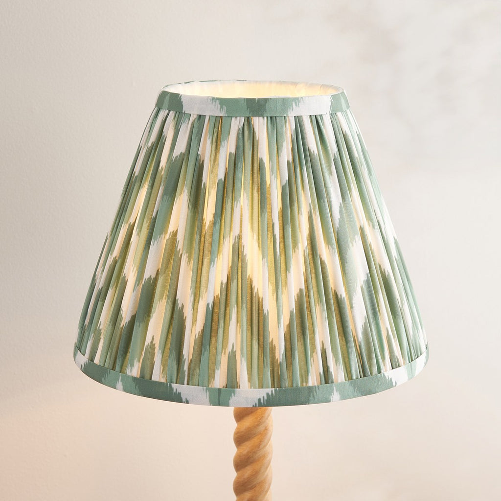 Endon Twist Table Lamp in Oak Effect with ZigZag 25cm Cotswold Green Shade