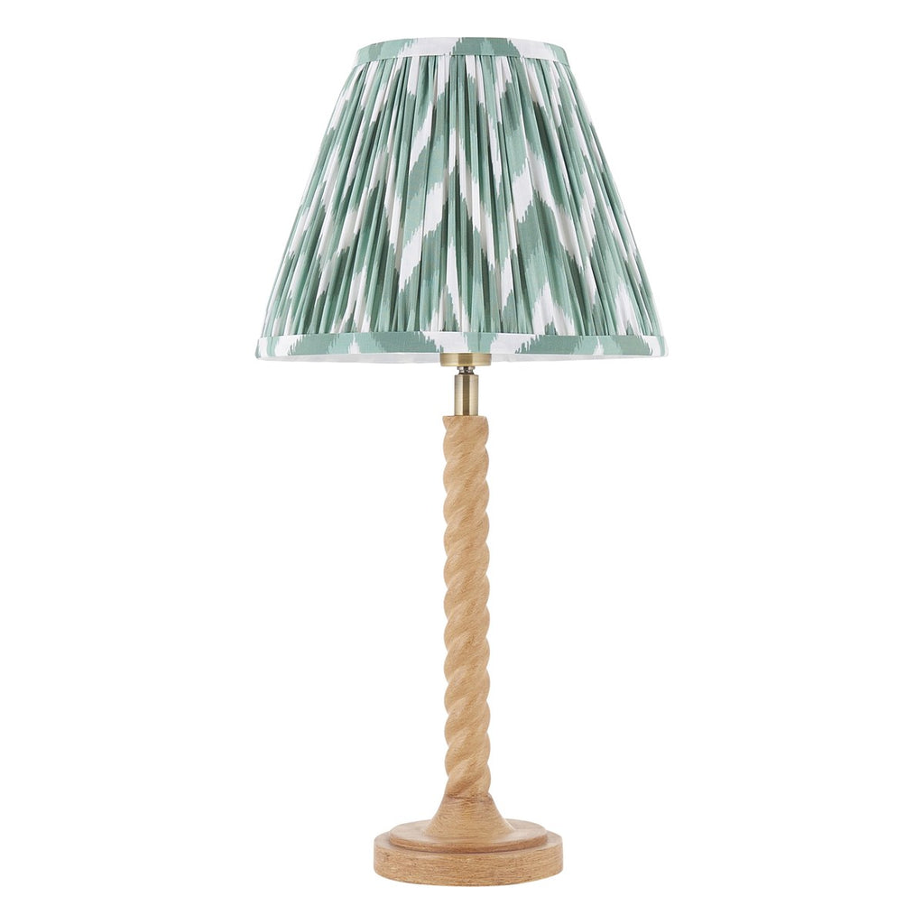 Endon Twist Table Lamp in Oak Effect with ZigZag 25cm Cotswold Green Shade