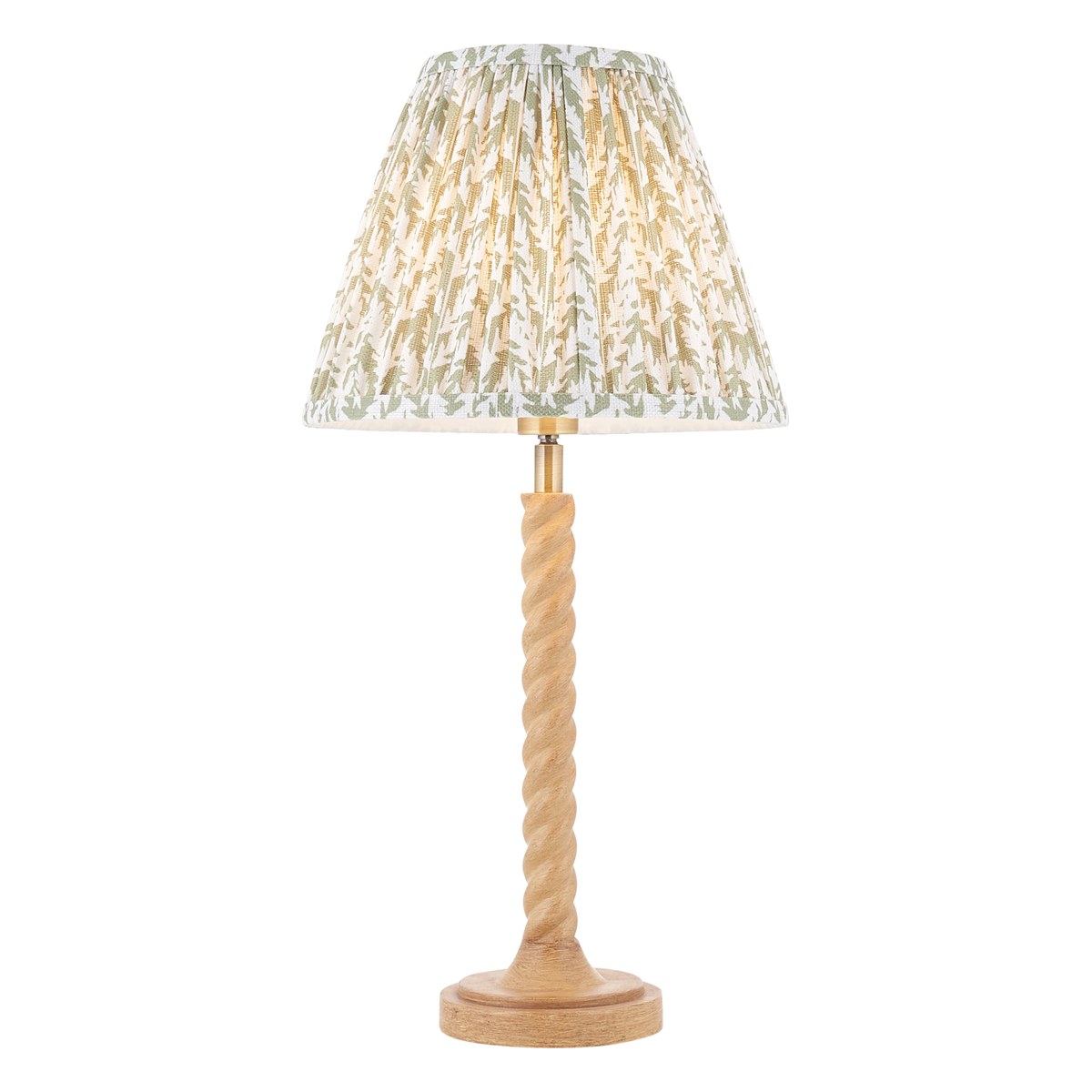 Endon Twist Table Lamp in Oak Effect with Leaf 25cm Herb Garden Green Shade
