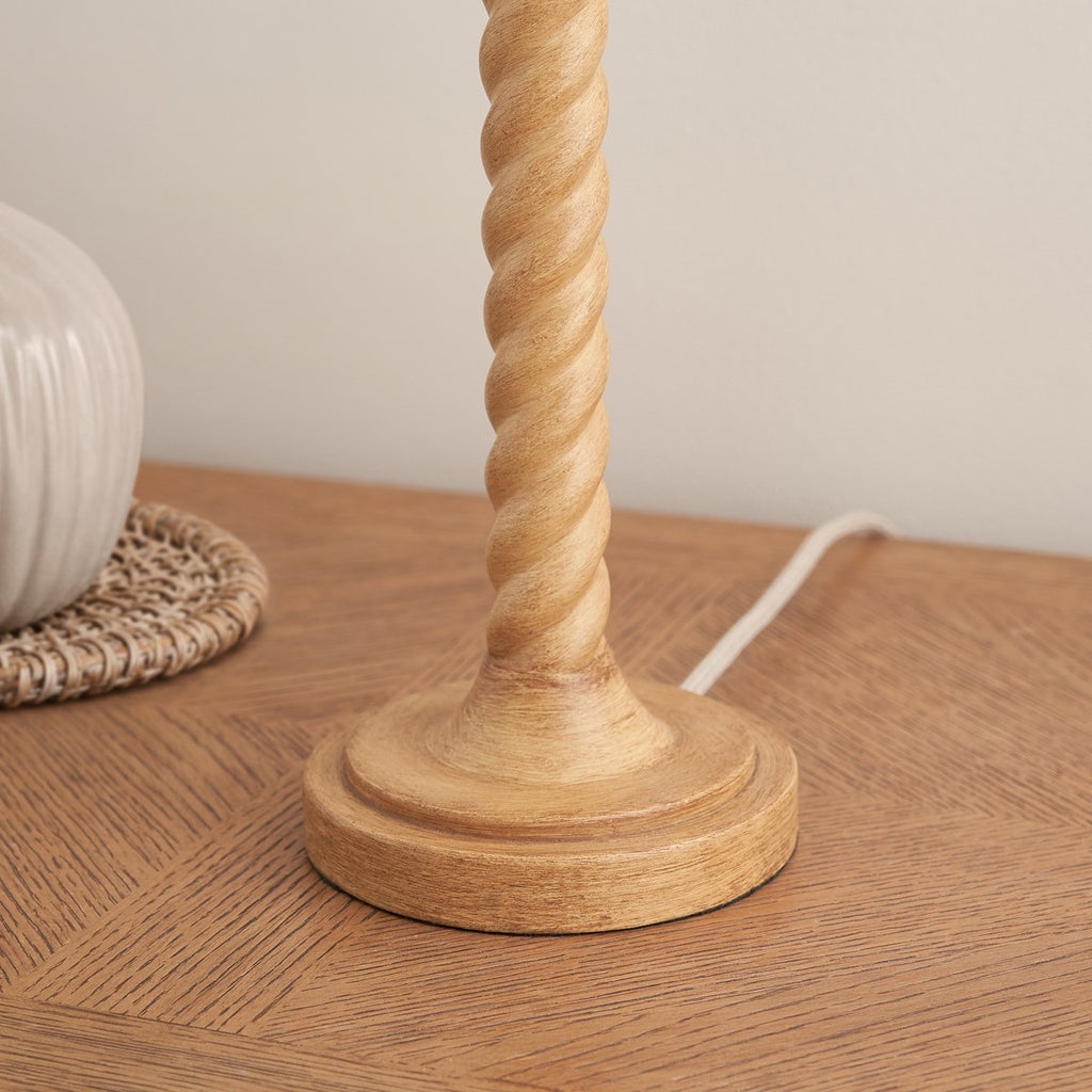 Endon Twist Table Lamp in Oak Effect with Leaf 25cm Herb Garden Green Shade