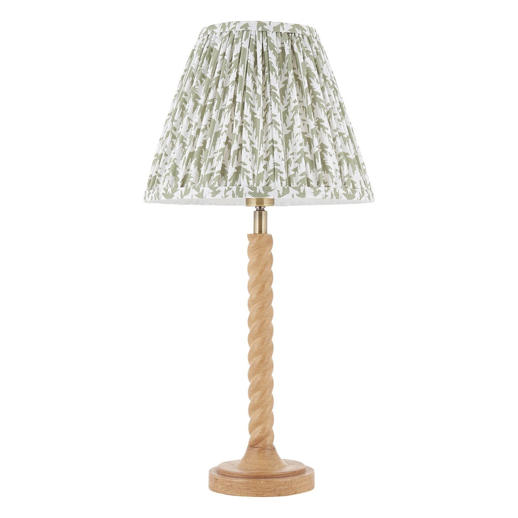 Endon Twist Table Lamp in Oak Effect with Leaf 25cm Herb Garden Green Shade