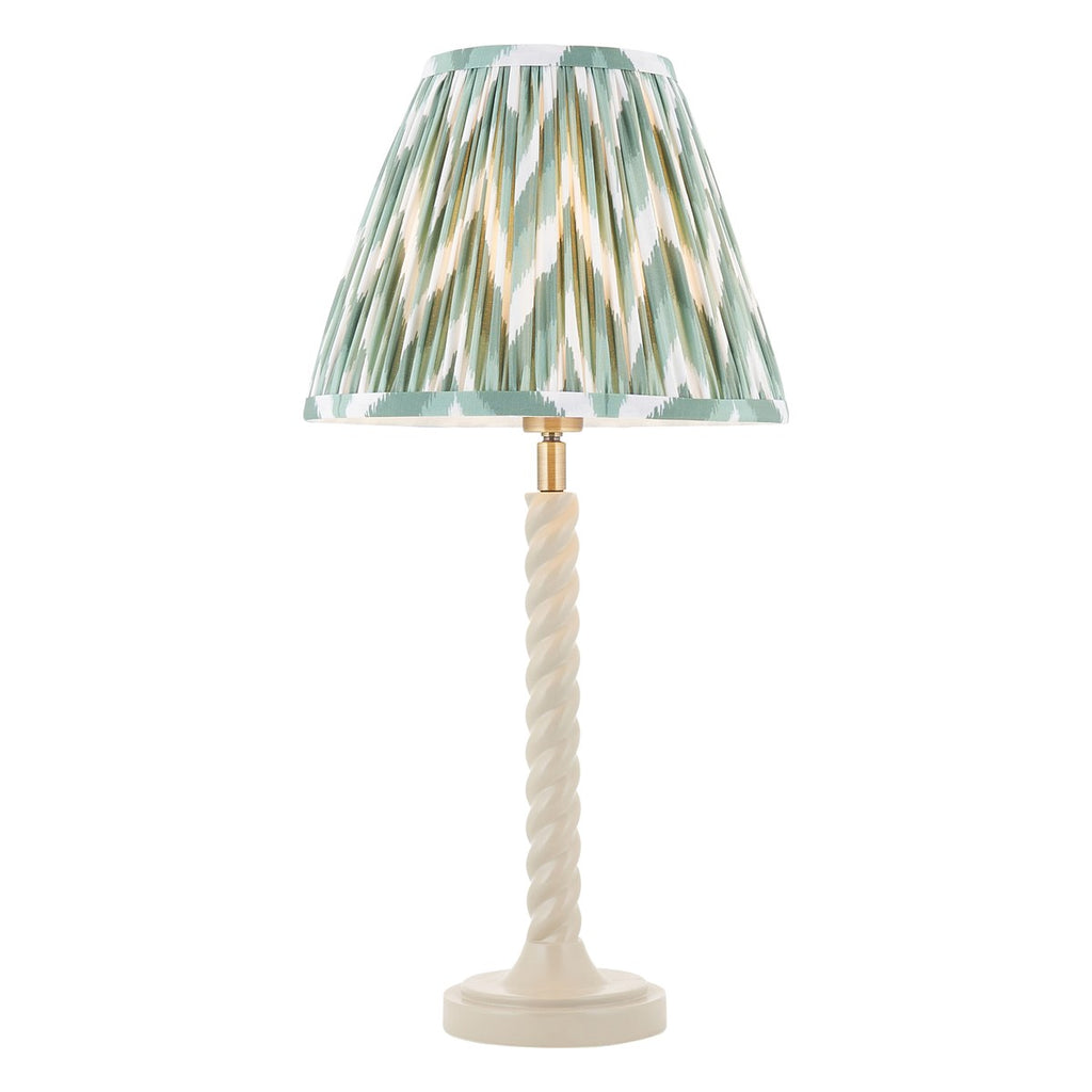 Endon Twist Table Lamp in Satin Almond White with ZigZag 25cm Cotswold Green Shade