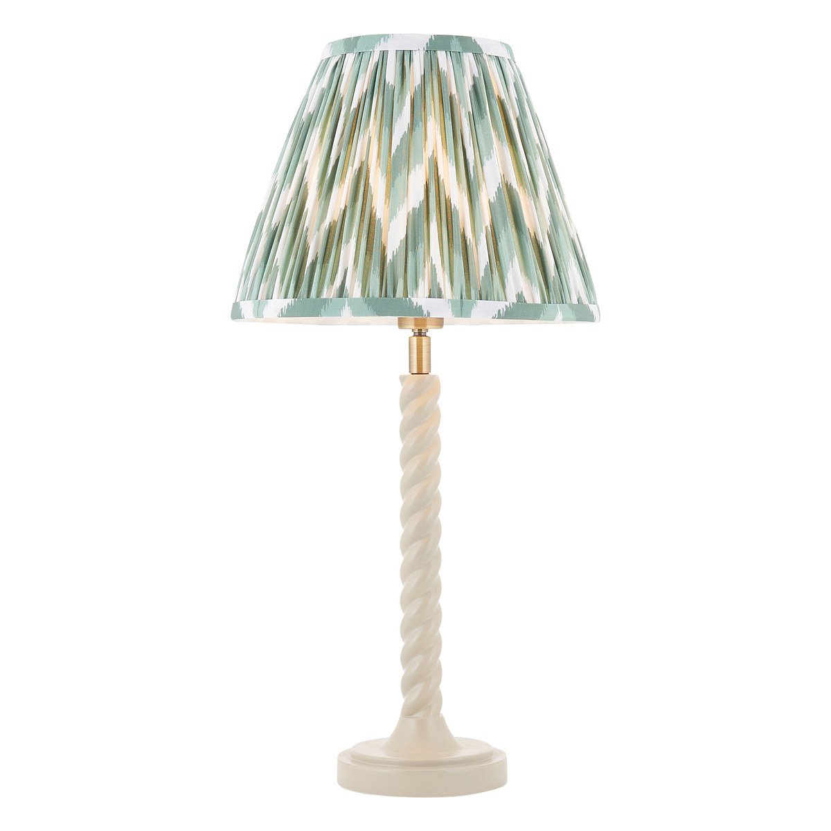 Endon Twist Table Lamp in Satin Almond White with ZigZag 25cm Cotswold Green Shade