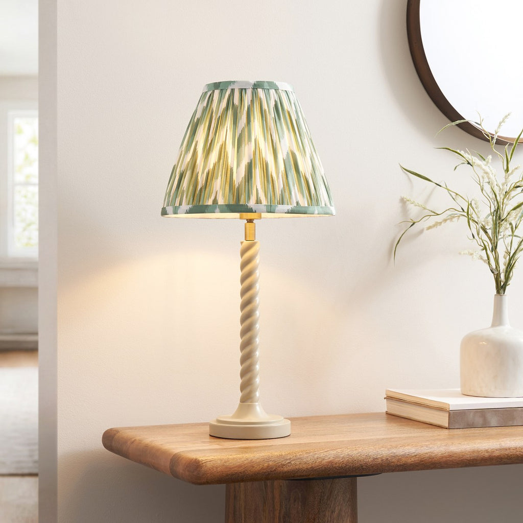 Endon Twist Table Lamp in Satin Almond White with ZigZag 25cm Cotswold Green Shade
