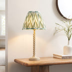 Endon Twist Table Lamp in Satin Almond White with ZigZag 25cm Cotswold Green Shade