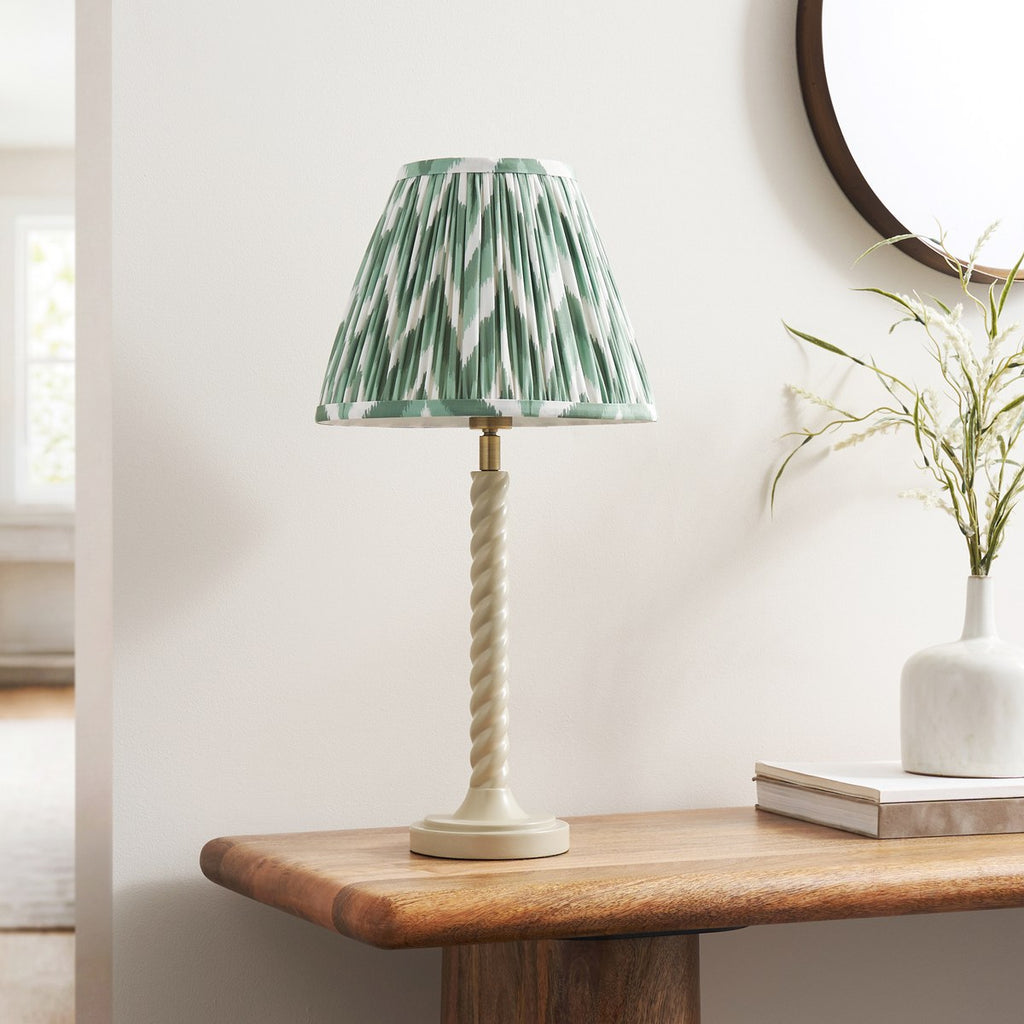 Endon Twist Table Lamp in Satin Almond White with ZigZag 25cm Cotswold Green Shade