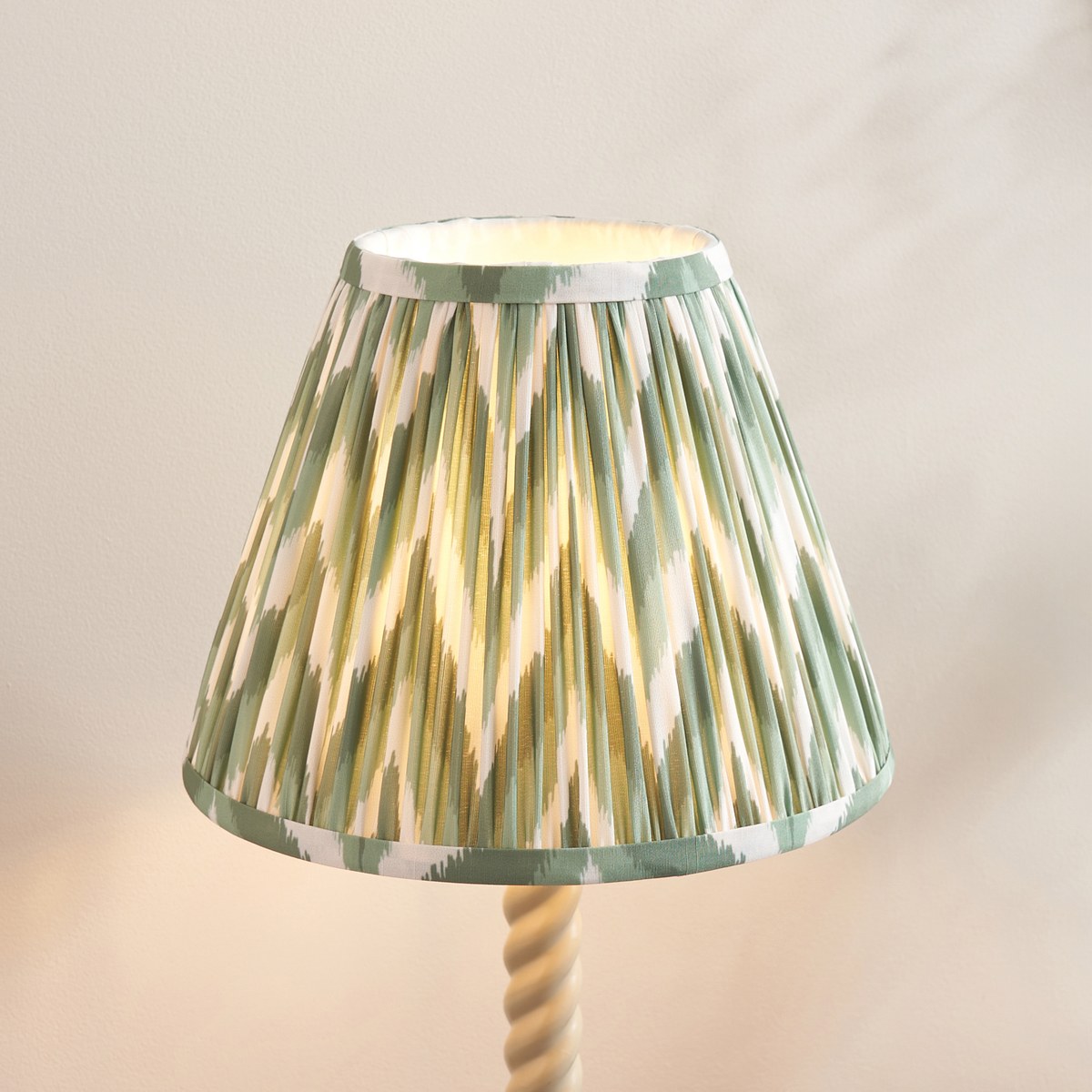 Endon Twist Table Lamp in Satin Almond White with ZigZag 25cm Cotswold Green Shade
