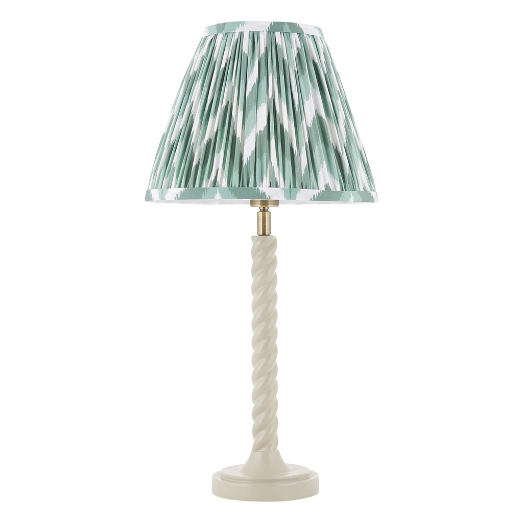 Endon Twist Table Lamp in Satin Almond White with ZigZag 25cm Cotswold Green Shade