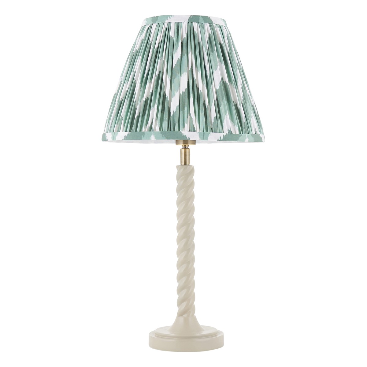 Endon Twist Table Lamp in Satin Almond White with ZigZag 25cm Cotswold Green Shade