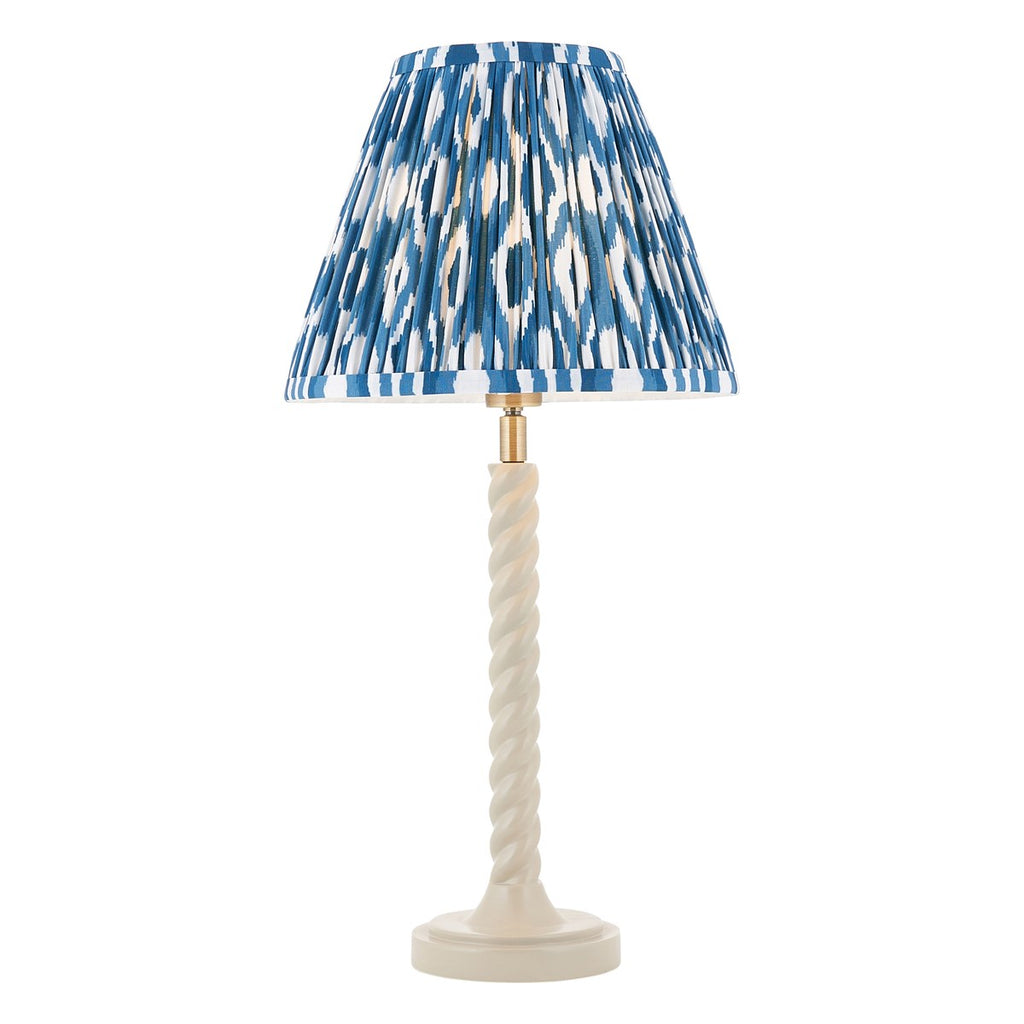 Endon Twist Table Lamp in Satin Almond White with Ikat 25cm Marlin Blue Shade