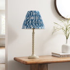 Endon Twist Table Lamp in Satin Almond White with Ikat 25cm Marlin Blue Shade