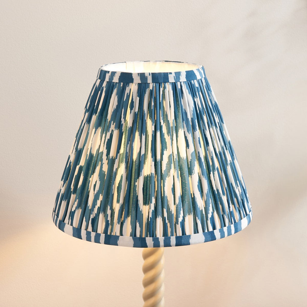 Endon Twist Table Lamp in Satin Almond White with Ikat 25cm Marlin Blue Shade