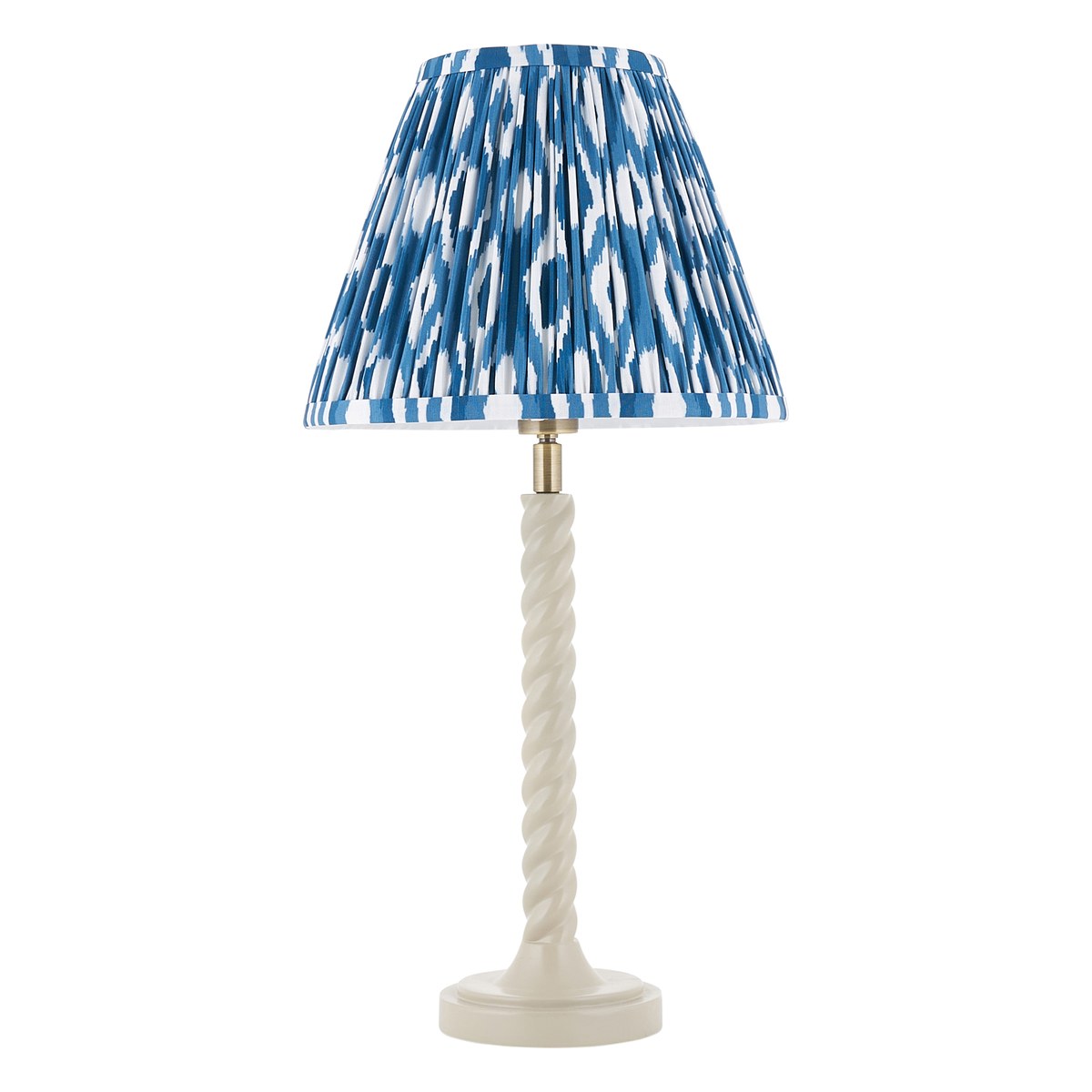 Endon Twist Table Lamp in Satin Almond White with Ikat 25cm Marlin Blue Shade