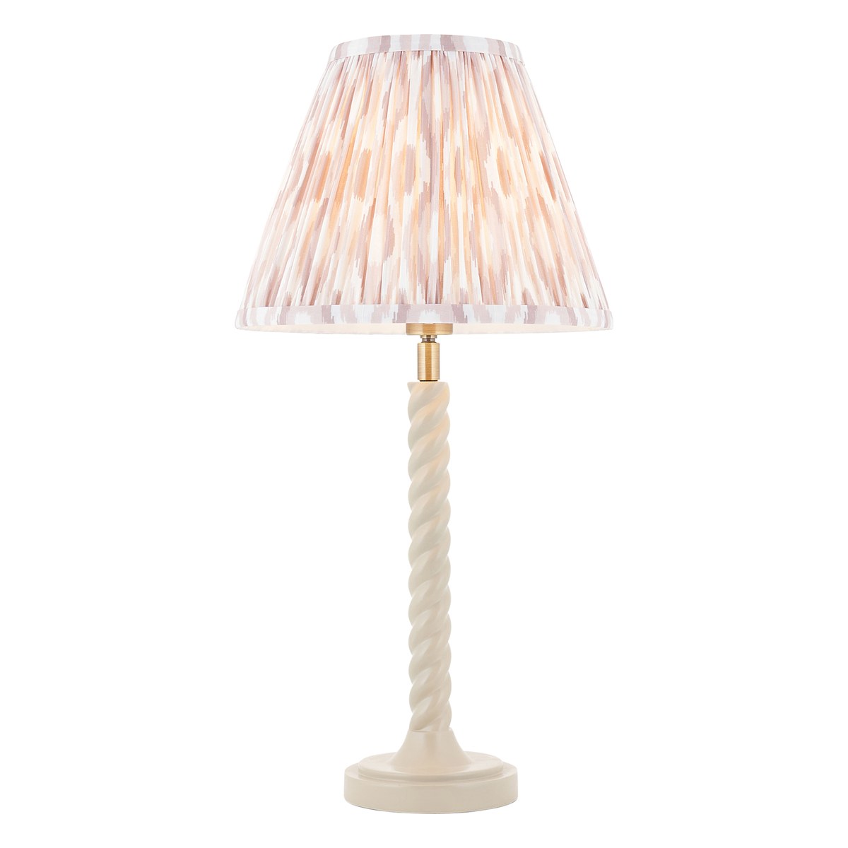 Endon Twist Table Lamp in Satin Almond White with Ikat 25cm Neutral Shade