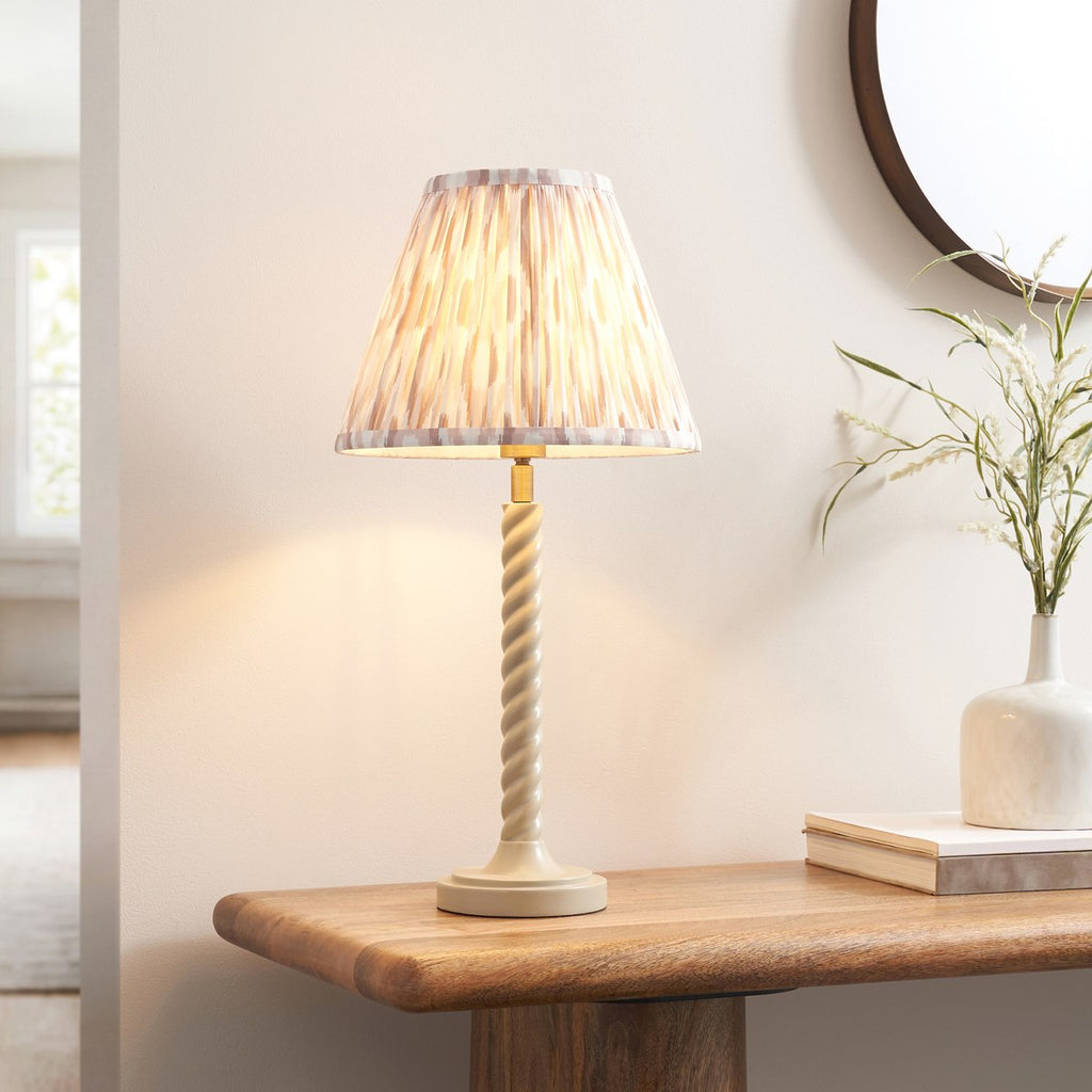 Endon Twist Table Lamp in Satin Almond White with Ikat 25cm Neutral Shade