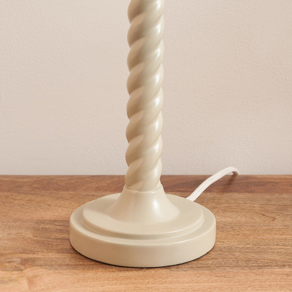Endon Twist Table Lamp in Satin Almond White with Ikat 25cm Neutral Shade