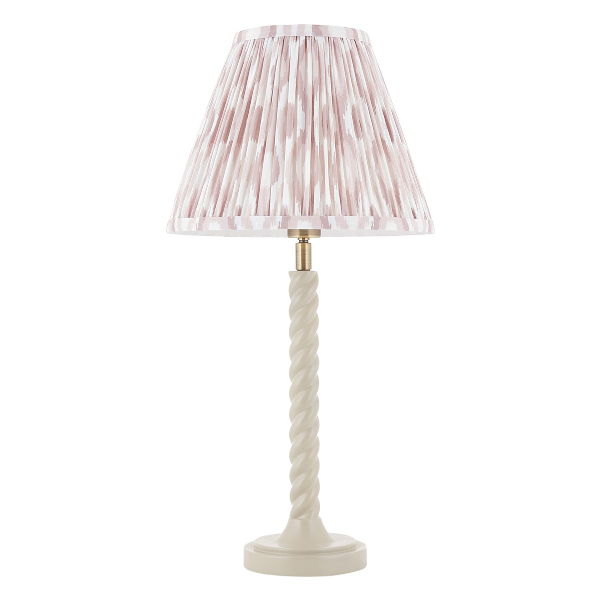 Endon Twist Table Lamp in Satin Almond White with Ikat 25cm Neutral Shade