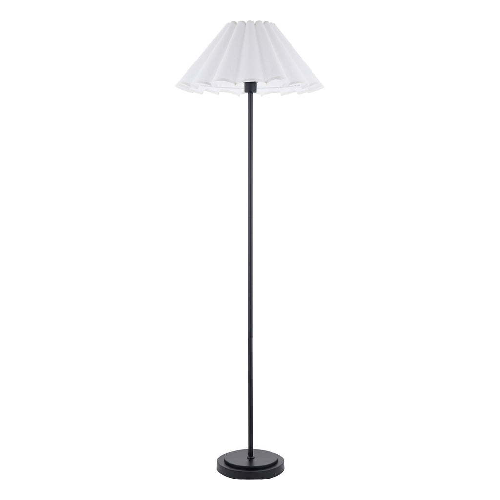Endon Arlo Floor Lamp in Matt Black with Ayla 53cm Vintage White Scalloped Shade