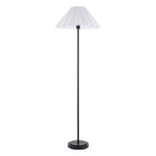 Endon Arlo Floor Lamp in Matt Black with Ayla 53cm Vintage White Scalloped Shade
