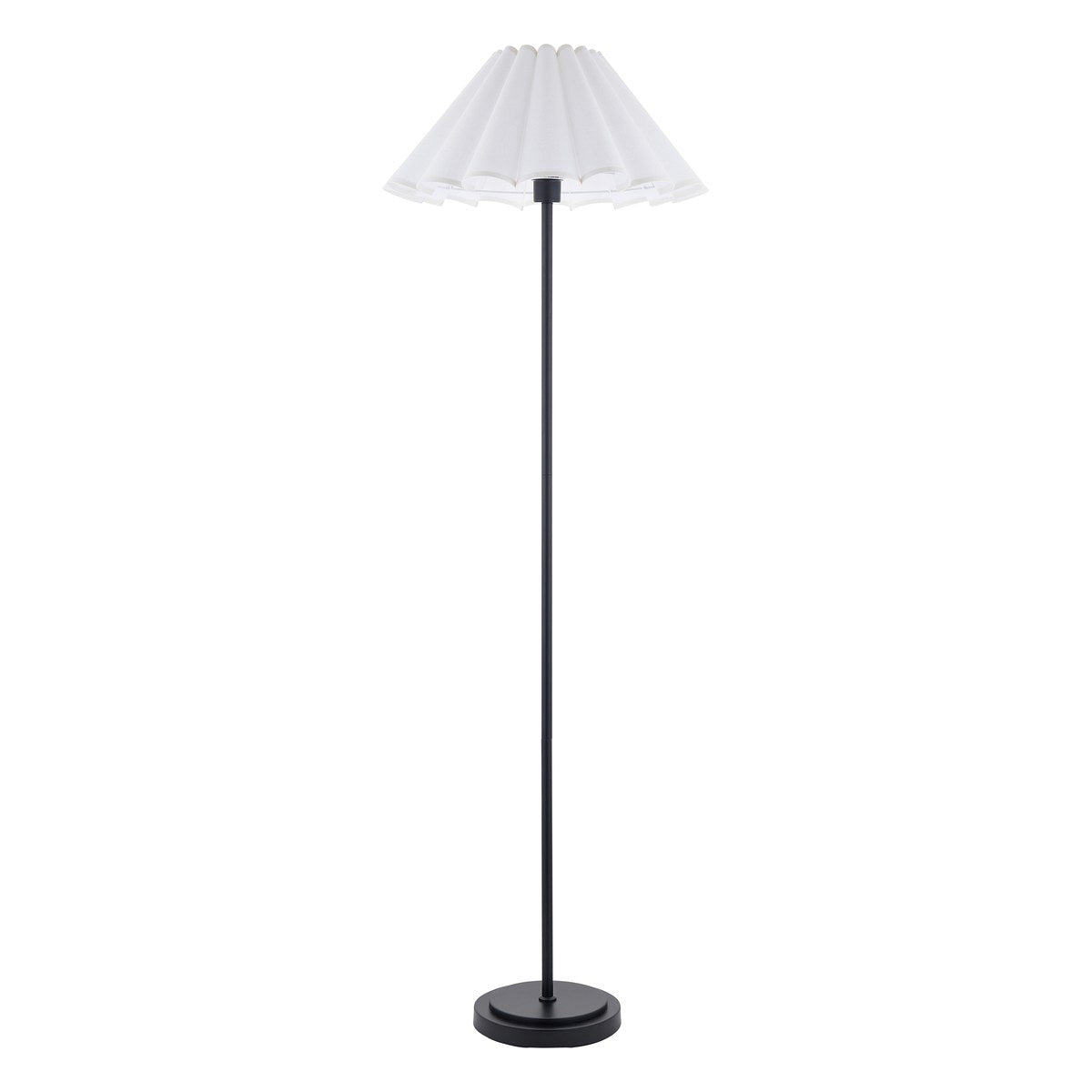 Endon Arlo Floor Lamp in Matt Black with Ayla 53cm Vintage White Scalloped Shade