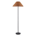 Endon Arlo Floor Lamp in Matt Black with 52cm Brown Rattan Shade